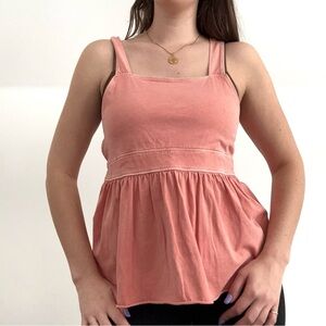Women's Pink Sleeveless Acid-wash Babydoll Tank Top